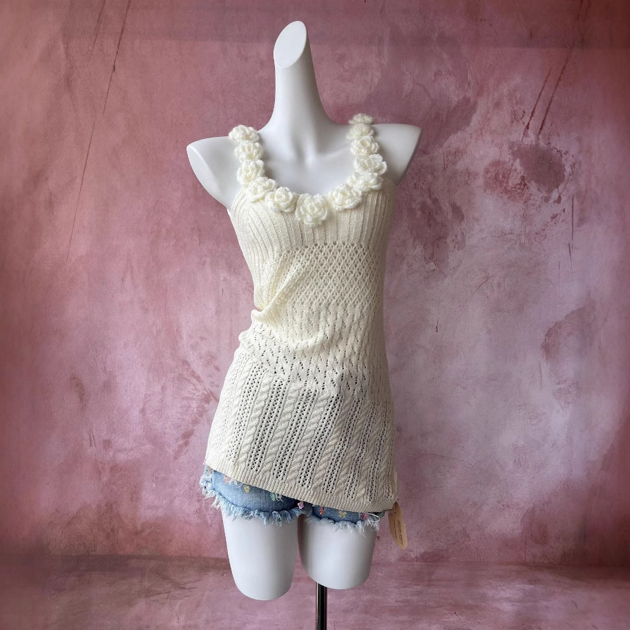 Suéter con cuello en V vinty bird, camisola, verano para mujer, nuevo estilo, delgado, largo, top de flores blancas