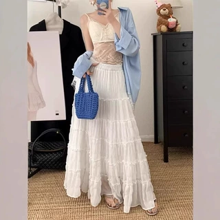 白色蛋糕裙半身裙女2025春夏大码胖mm显瘦设计感小众裙子a字长裙