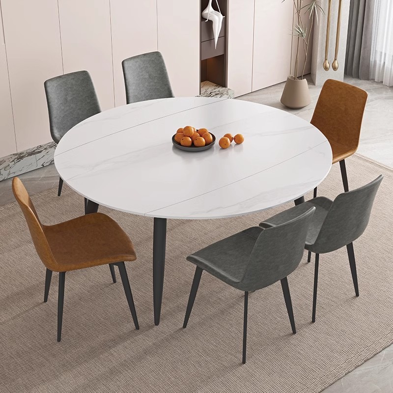 Mesa de comedor de tabla de roca retráctil para hogares pequeños, combinación de mesa y silla de madera sólida redonda simple y variable