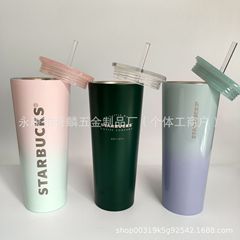 クロスボーダー大容量高颜値ストローステンレス304保温カップ携帯型コップ学生カップルギフトカップ