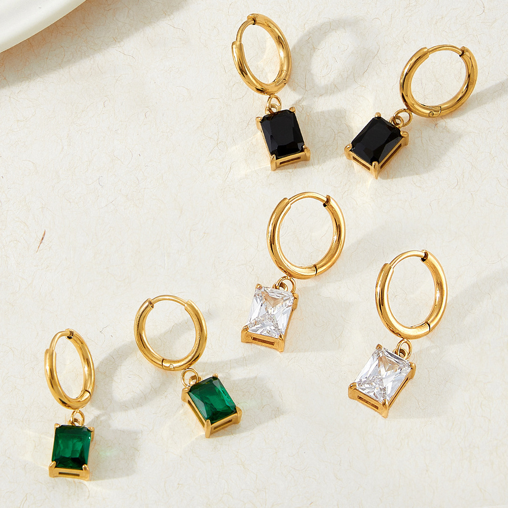 Fashion Square Stainless Steel Earrings Inlay Zircon Stainless Steel Earrings display picture 2