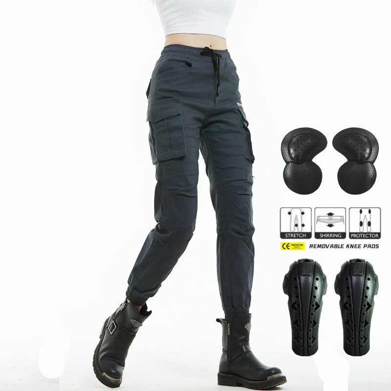 VOLERO pantalones vaqueros de la motocicleta de las mujeres de camuflaje atado al tobillo multi-Bolsa de ropa de trabajo motocicleta montar pantalones anti-caída equipo de protección alargado