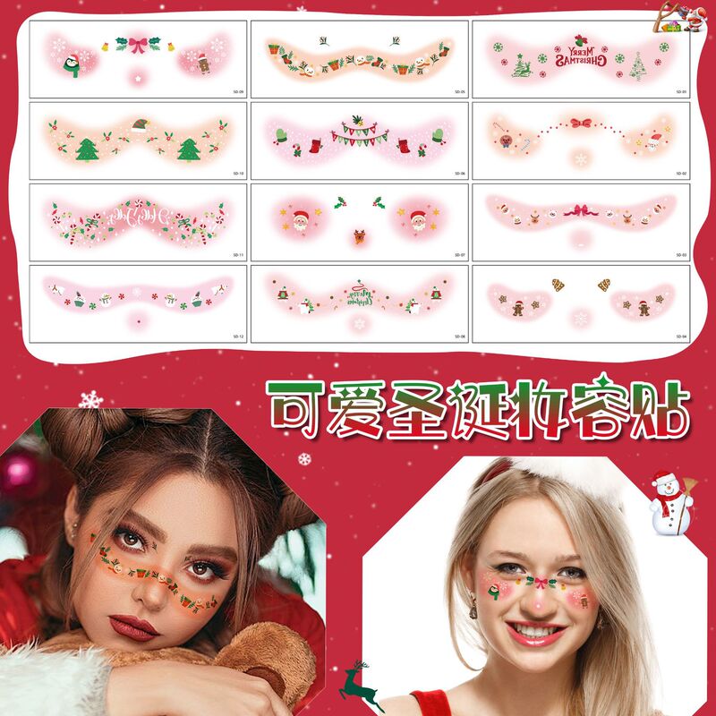 Cross-border New Cute Christmas Makeup Face Sticker Cute Cartoon Children's Christmas Party Temporary Face Tattoo Sticker