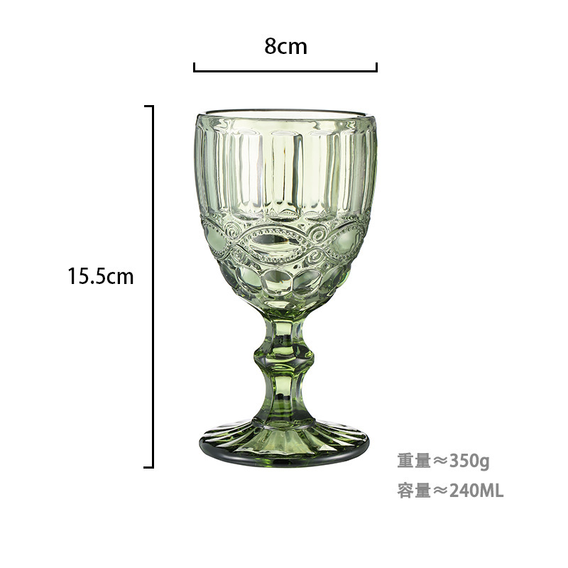 Gran por mayor transfronterizo vasos de vino en relieve europeos tazas de vidrio de colores tazas de bebida de jugo de frutas espesadas tazas de leche de boda tazas de pies altos