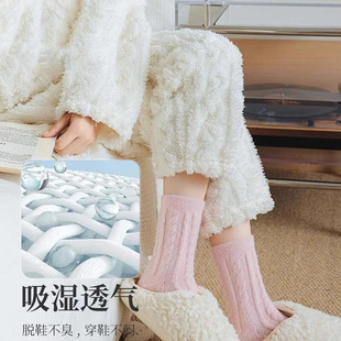 Thirteen Season Women's Sleep Socks Autumn and Winter Lined fleece-lined Thickened Warm Candy Macaron Soft Mid-tube Women's Socks