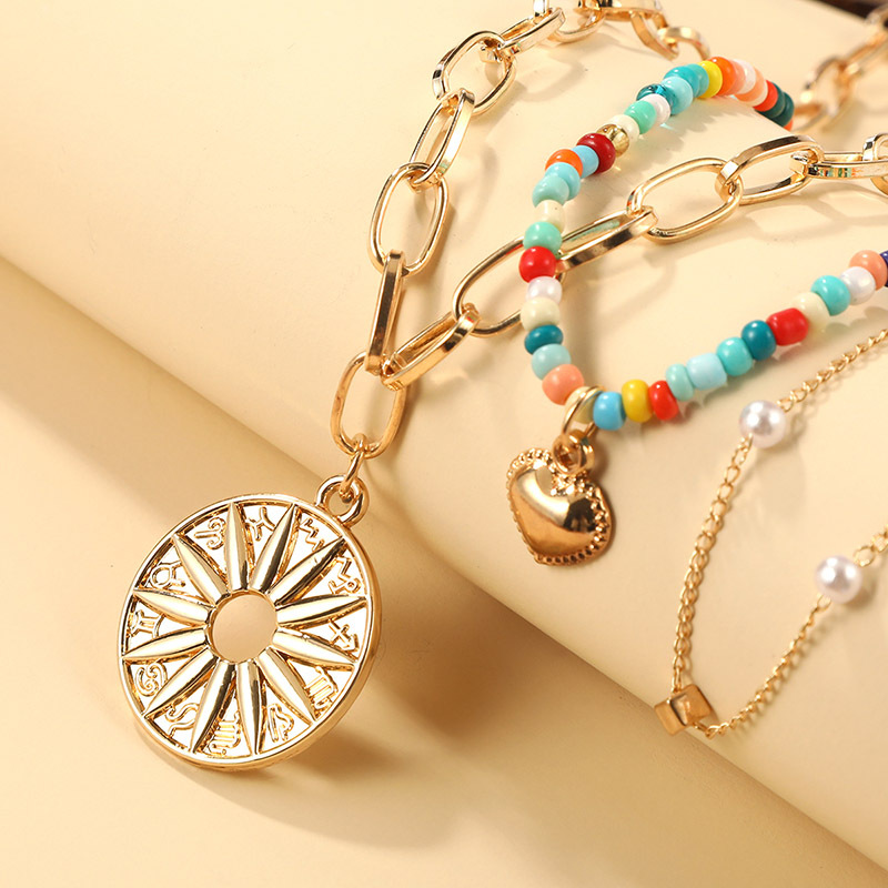 Heart Shape Alloy Beaded Womenu0027S Layered Necklaces