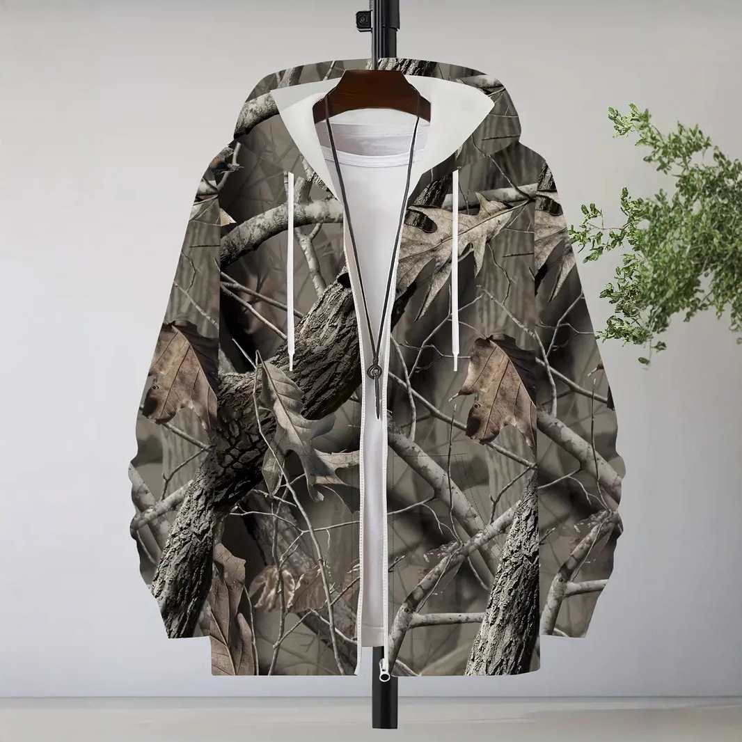 Abrigo de otoño para hombre camuflaje estampado 3D cardigan con cremallera suéter con capucha fábrica al por mayor MF08