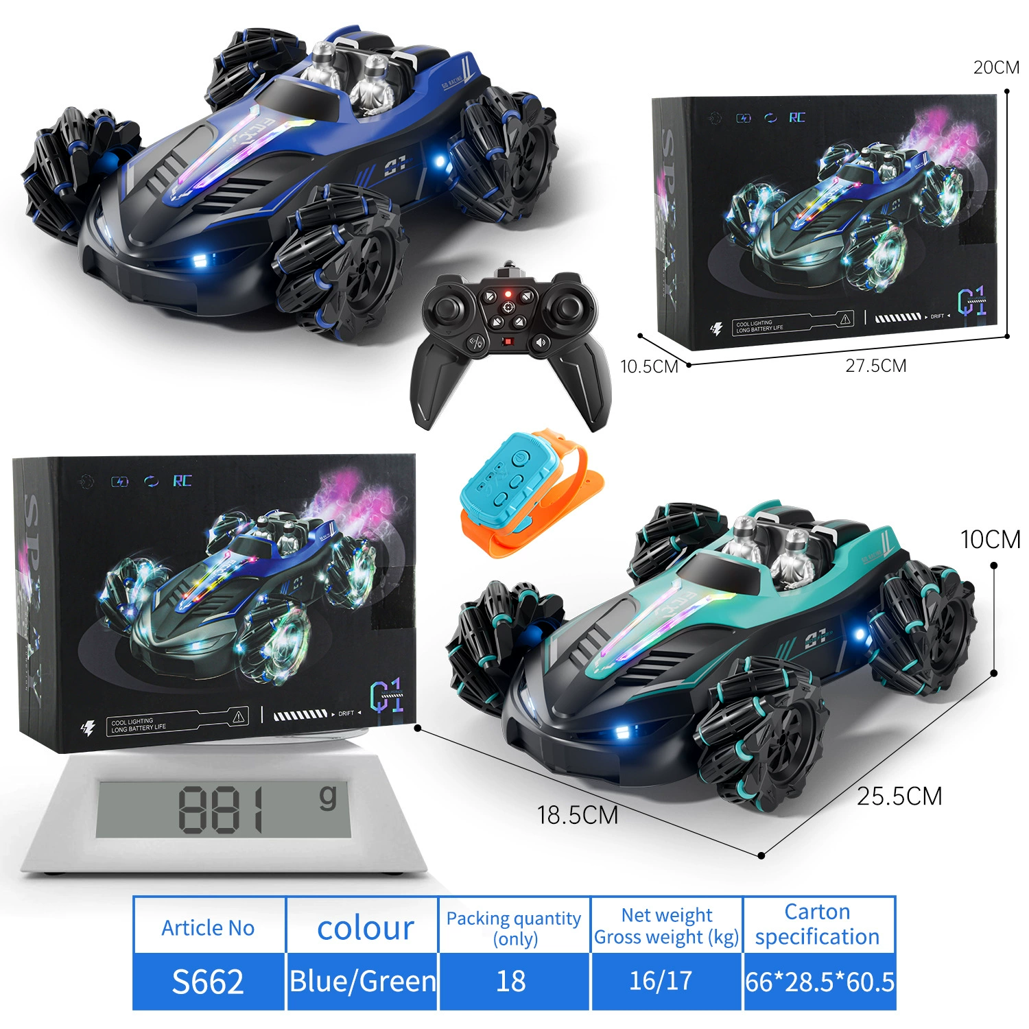 Трансграничный S662 пульт дистанционного управления пилотажный спрей автомобиль свет дрейфует колесо двойное моделирование кукольный детский игрушечный автомобиль