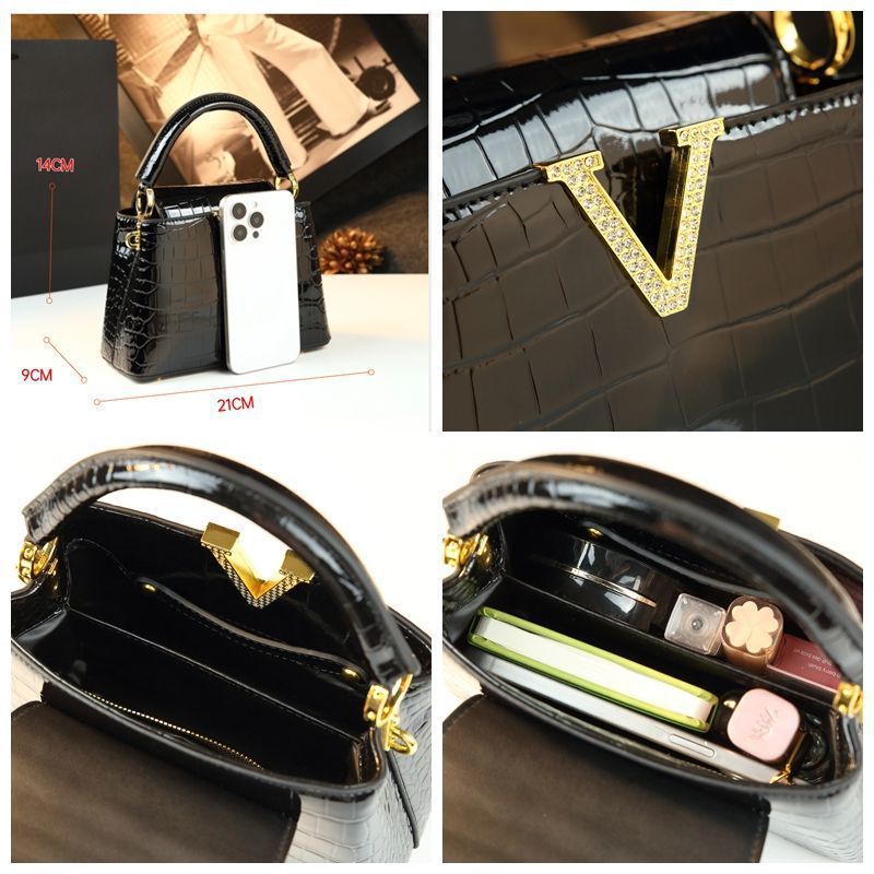 Bolso de cubo 2025 nueva moda moda tendencia bandolera bolso femenino con patrón de cocodrilo bolso de cuero