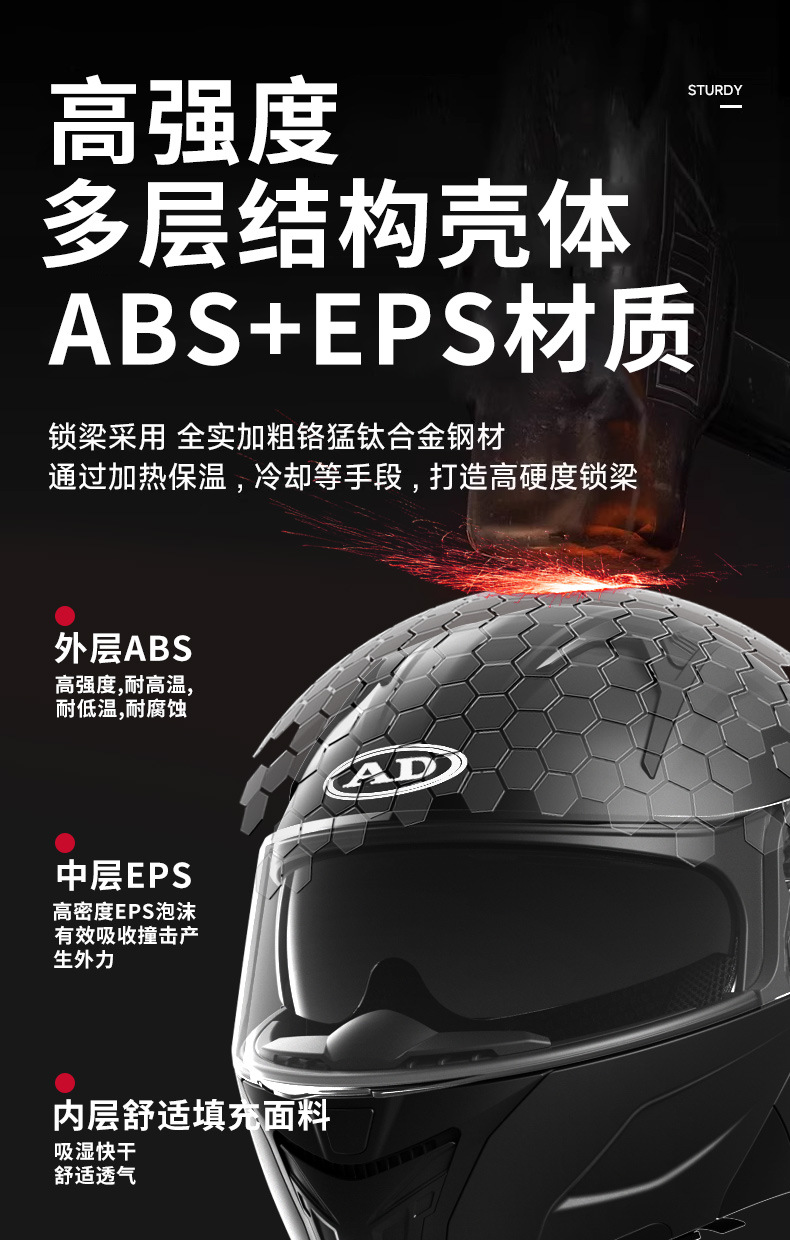 [Bluetooth Gift Pack] Ad Electric Motorcycle Helmet Men's 3C Certified Full-Face Helmet with Led Tail Light and Flip-Up Design