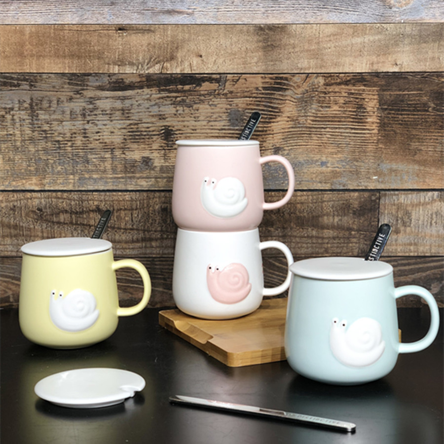 Taza de cerámica con diseño de caracol fresco y sencillo, con palo para remover, taza de café de oficina, taza de agua creativa, taza de cerámica ecológica.