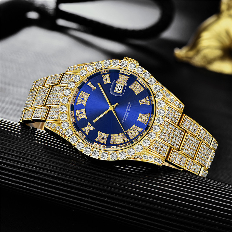 Reloj de marca de hip hop para hombres AliExpress fantasma de agua diamante estrellado calendario de oro reloj de cuarzo para hombres suministro de wechat
