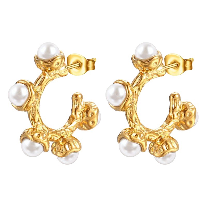 La moda europea y americana transfronteriza con incrustaciones de acero inoxidable pendientes de perlas de lujo de alto grado de las mujeres pendientes de oro 18K