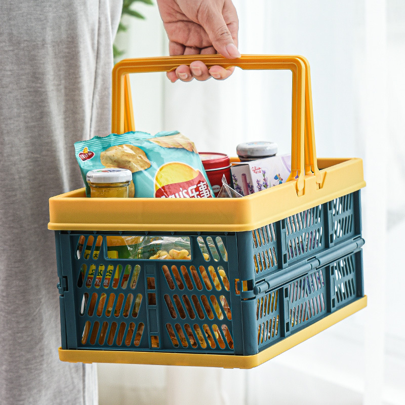 Folding storage basket, food snack storage tray, picnic shopping basket, bathroom outdoor storage basket, portable shopping basket