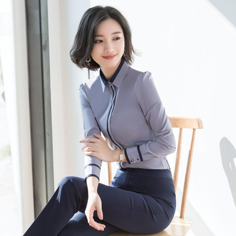 White Shirt Women's Long-Sleeved Dark Button Professional Dress Slim-Fit Slimming New Korean Style Work Clothes White Gray Professional Shirt