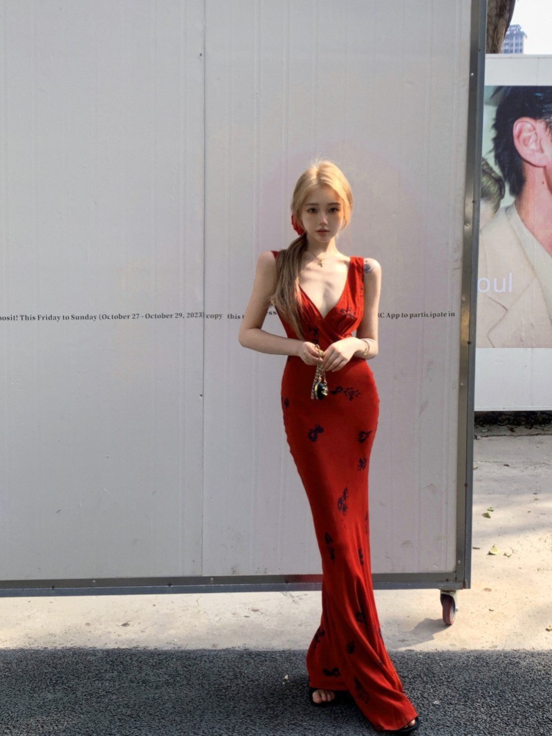 Shiffon retro red summer dress