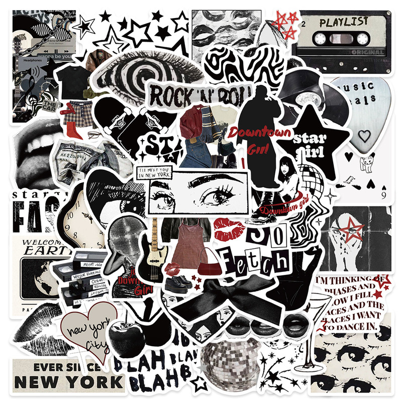 50 black and white high sense stickers luggage helmet motorcycle mobile phone DIY decorative waterproof stickers can be wholesale