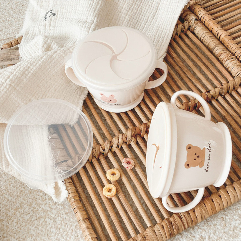 ins South Korea baby infant and child binaural anti-spill snack storage box out leak-proof with lid drop-resistant Snack Cup