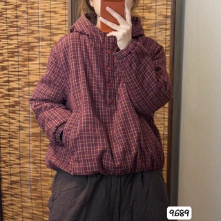 琪镌绘制2026冬季新品文艺格子连帽双面穿加棉保暖棉衣棉服女9689