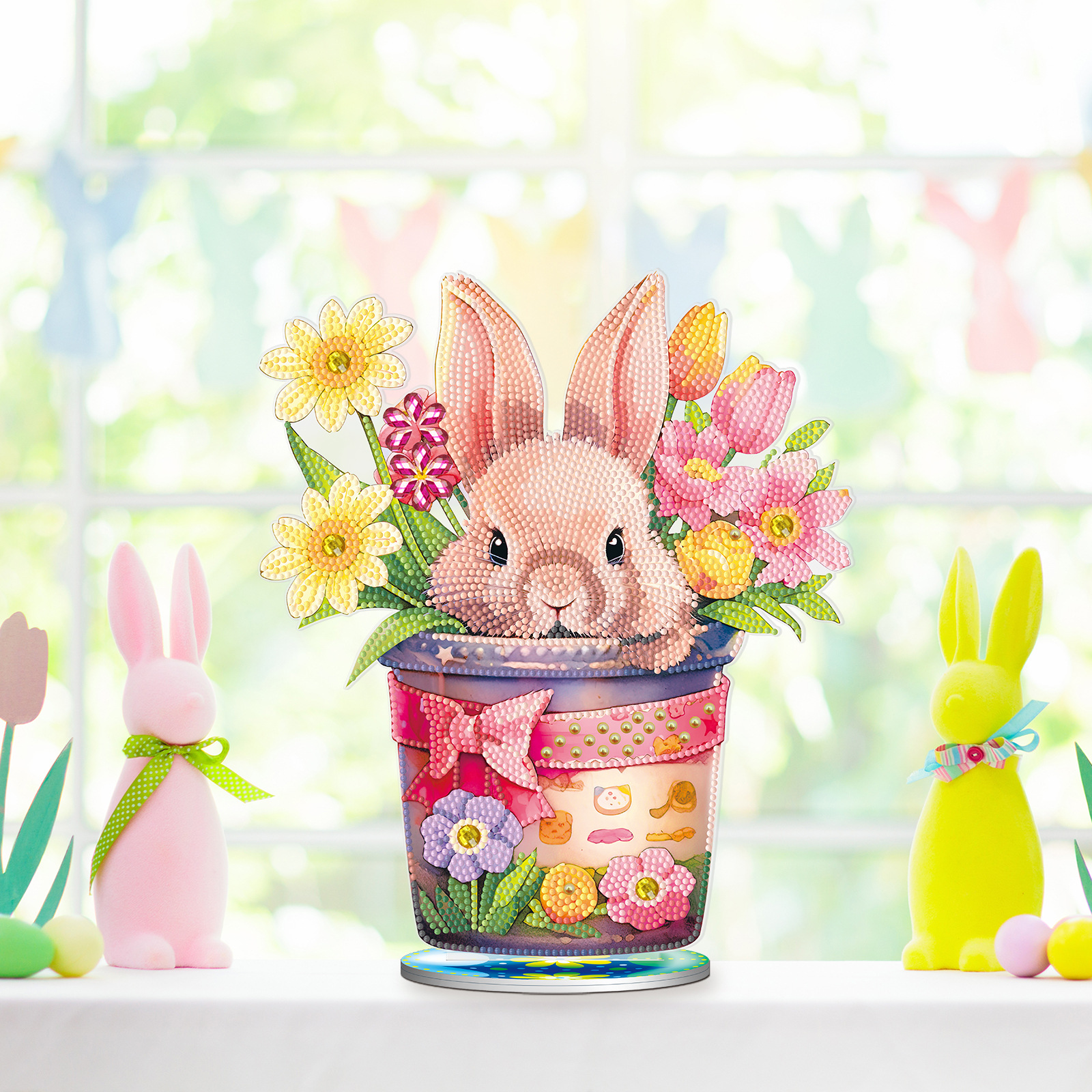 Accesorios para pintura de diamantes, decoración DIY de Pascua, pieza decorativa 5D con diseño de conejo y huevo.