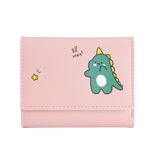 Korean style small wallet for women, tri-fold short print, cute and simple student multi-card slot coin purse, cartoon ladies wallet
