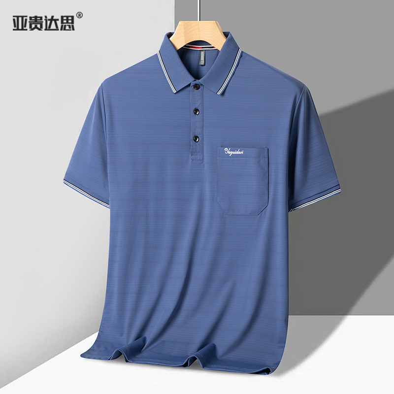 夏の氷糸夏服半袖tシャツの襟がゆるい中年男性ポケットPOLOカジュアル上着のお父さんの薄いタイプ|undefined