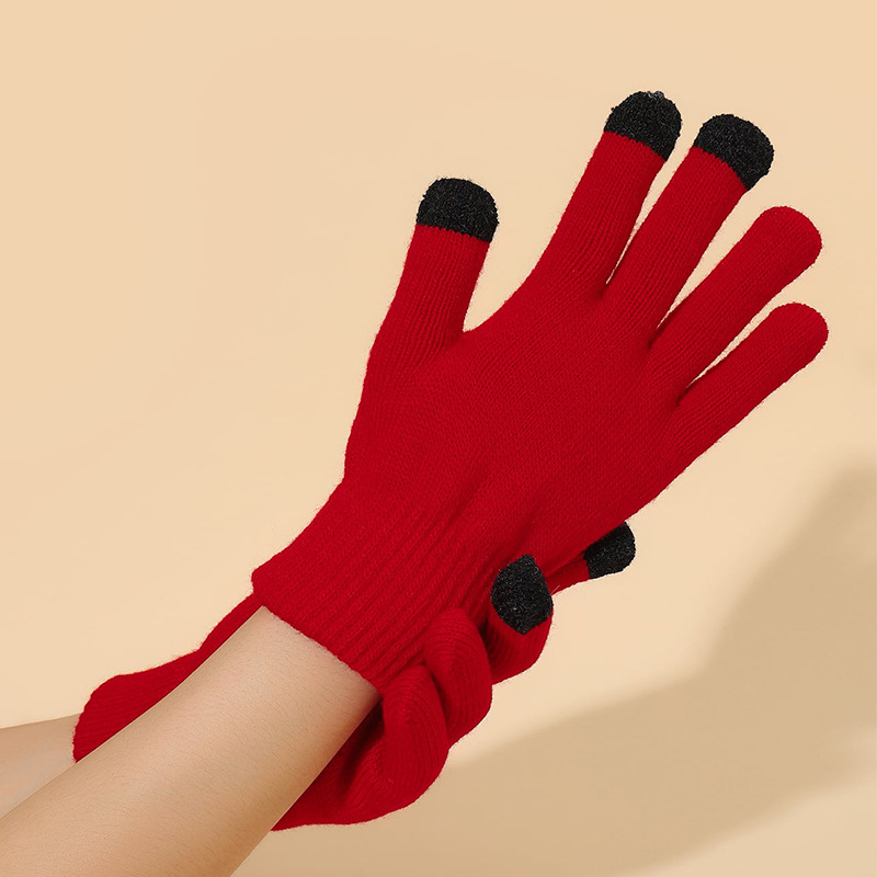 Guantes de punto de invierno transfronterizos hombres y mujeres estilo coreano cálido forrado de lana gruesa dedo completo pantalla táctil guantes de color mezclado