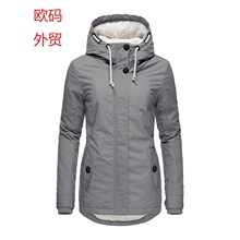 冬季新款女式棉服派克大衣羊羔毛棉衣女棉服加绒连帽外套外贸爆款