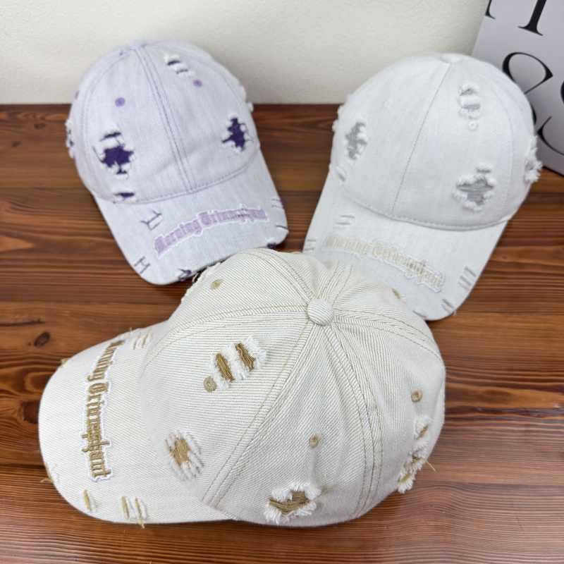 Gorras de béisbol de agujero lavado con agua para hombres y mujeres de otoño nicho marca de tendencia de calle amplio bisel protector solar nuevo blando borde afilado lengua de pato