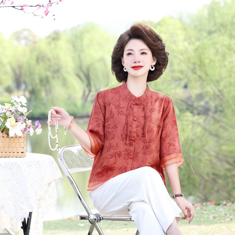 2025 Mother's Summer Wear Thin Fashionable Two-piece Set Middle-aged and Elderly Women's Wear Fashion Stylish Top Clothes suit 2025 Mother's Summer Wear Thin Fashionable Two-piece Set Middle-aged and Elderly Women's Wear Fashion Stylish Top Clothes suit
