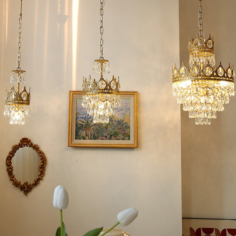 美式复古皇冠水晶吊灯法式客厅灯卧室床头灯过道玄关入户餐厅灯具