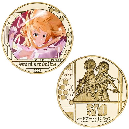 Sword Art Online commemorative coins, anime peripheral commemorative coins, gold-plated die-cast sticker badges, gift giving
