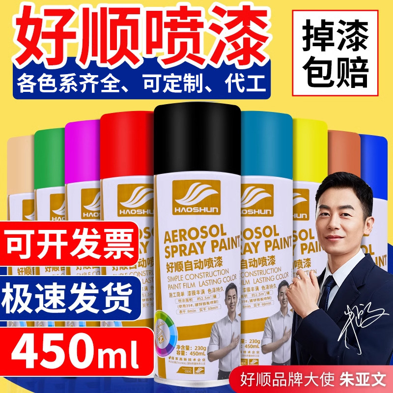 Haoshun Automatic Spray Paint 450ml Metal Anti-Rust Paint Black White Red Household Car Color Change Hand-Shaken Self-Spray Paint