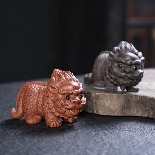 Creative Ornament Purple Clay Pixiu Tea Pet Tea Ceremony Accessory Exquisite Cute Dragon King and Dragon Girl Livable Qilin Tea Pet Ornament