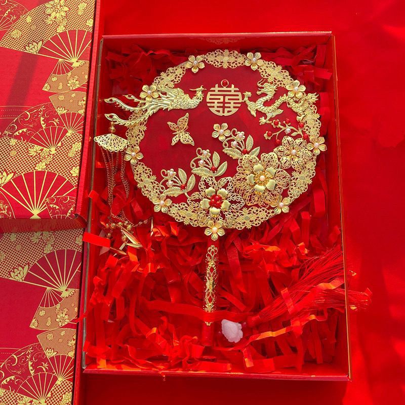 中式婚礼明制婚服新娘遮面手捧花汉服团扇秀禾服出嫁遮面喜扇成品|undefined