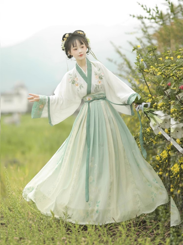 オリジナル本物の漢服女性晋古代スタイル漢服中国風刺繍クロスネック腰丈スカート毎日春、夏、秋|undefined