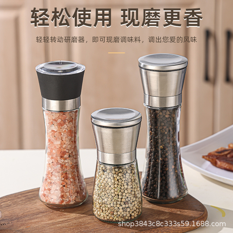 Wholesale Stainless Steel Grinder Black Pepper Grinder Ceramic Core Western Food Barbecue Seasoning Manual Rotating Glass Grinder Wholesale Stainless Steel Grinder Black Pepper Grinder Ceramic Core Western Food Barbecue Seasoning Manual Rotating Glass Grinder