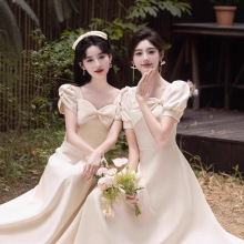 香槟色伴娘服礼服女小众高级感秋冬毕业礼服女2025新款姐妹团礼服