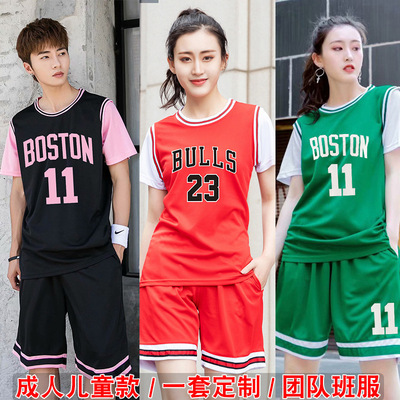 wholesale False two Basketball clothes suit men and women student match train ventilation Sweat Short sleeved Uniforms Ball marks Font Size