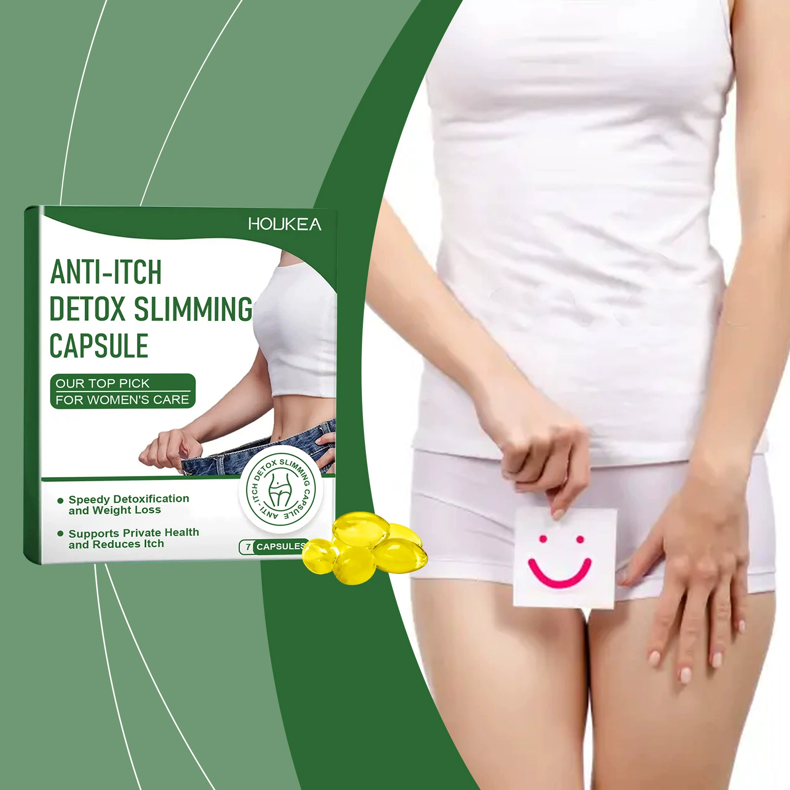 HOUKEA Женские капсулы для ухода Нежное очищение, уход и увлажнение кожи Женские ежедневные капсулы для ухода за телом