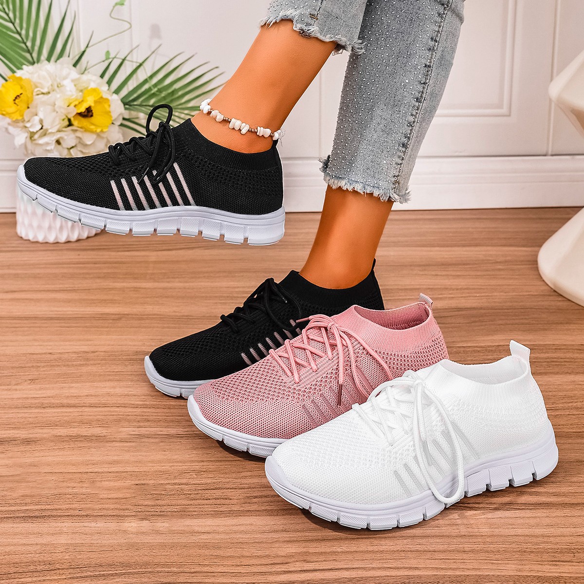 Cross-Border Large Size 2025 Spring and Summer New Women's Sports and Leisure Running Shoes Soft Sole Breathable Lightweight Student Men's and Women's Mesh Shoes