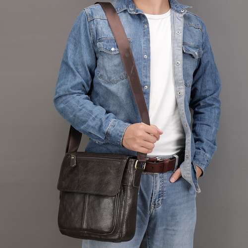 Foreign trade cross-border men's bag genuine leather shoulder bag casual cowhide crossbody bag business shoulder bag men bag