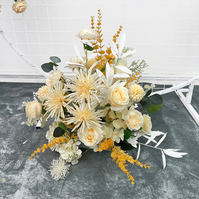 El comercio exterior de la boda flor artificial piso de la boda flor de seda apoyos de la flor de eucalipto flor artificial fila accesorios de la boda floral