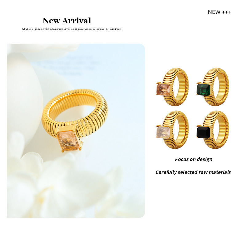 Daily Occasion PVD Coated Real Gold Plated 18K Gold Geometric 304 Stainless Steel Retro Waterproof Non Tarnish Rings