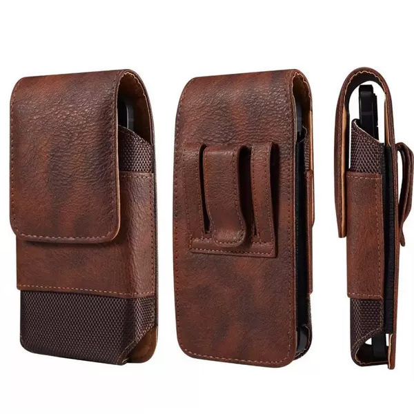 Men's Belt Mobile Phone Waist Bag Smart Phone Hanging Bag Cross Pants Belt Retro Single Layer Vertical Leather Cover Universal