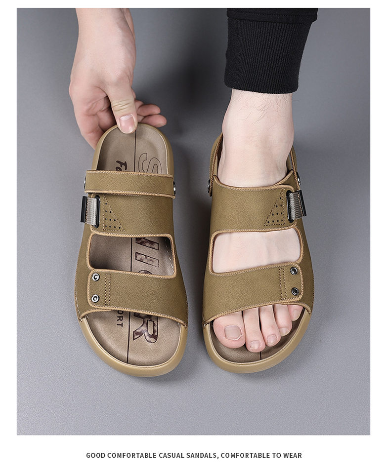 Dép sandal nam quai ngang đế mềm đi được hai kiểu, thoáng khí chống trượt — 5555 màu kaki, 5555 màu vàng chi tiết 12