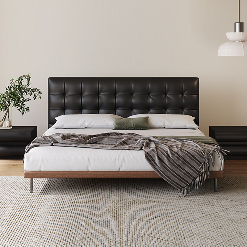 Danvas Swagger cama de cuero minimalista italiana moderna simple estilo medieval negro cama principal delgada cama de cabeza