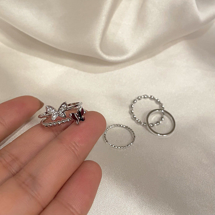 素輪蝶指輪セット女性シンプルで冷たい風が口を開けてダイエットできる指輪ファッション個性指輪|undefined