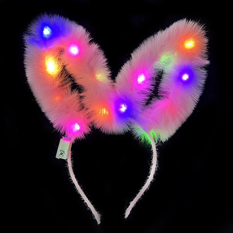 Nueva diadema con orejas de conejo de plumas con luces intermitentes, accesorio para la cabeza súper brillante, horquilla luminosa, popular en atracciones turísticas y puestos callejeros, venta al por mayor.
