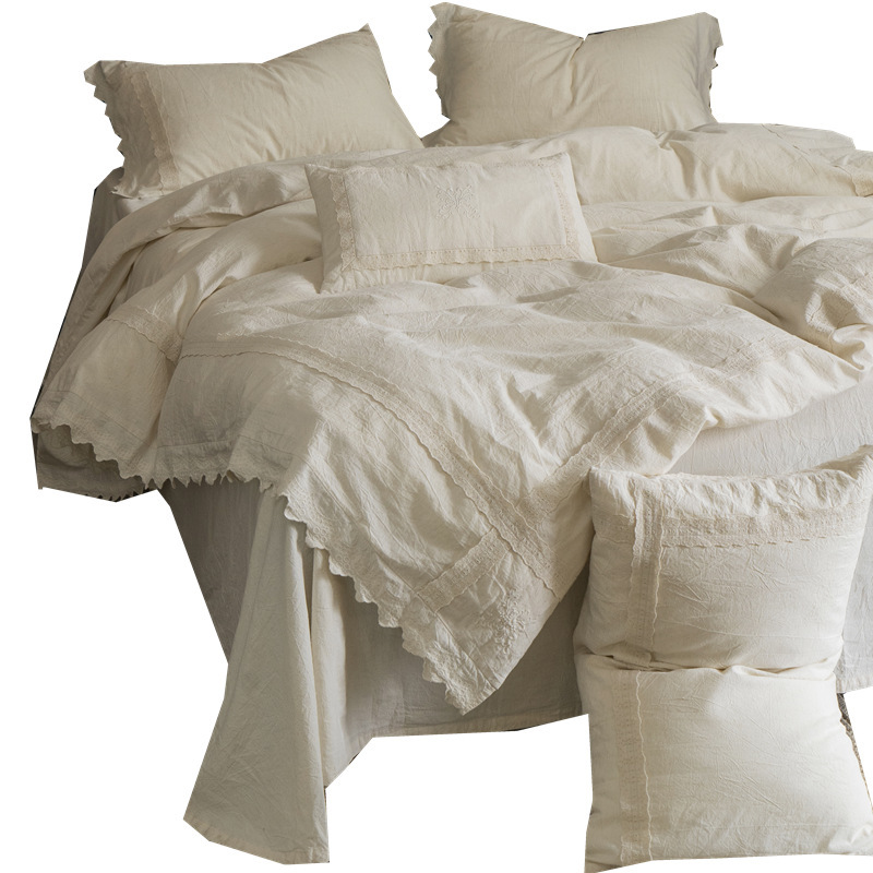 Fontainebleau ~ ligero retrógrado francés lino de clase A algodón conjunto de cuatro piezas de ropa de cama de algodón de encaje industrial pesado